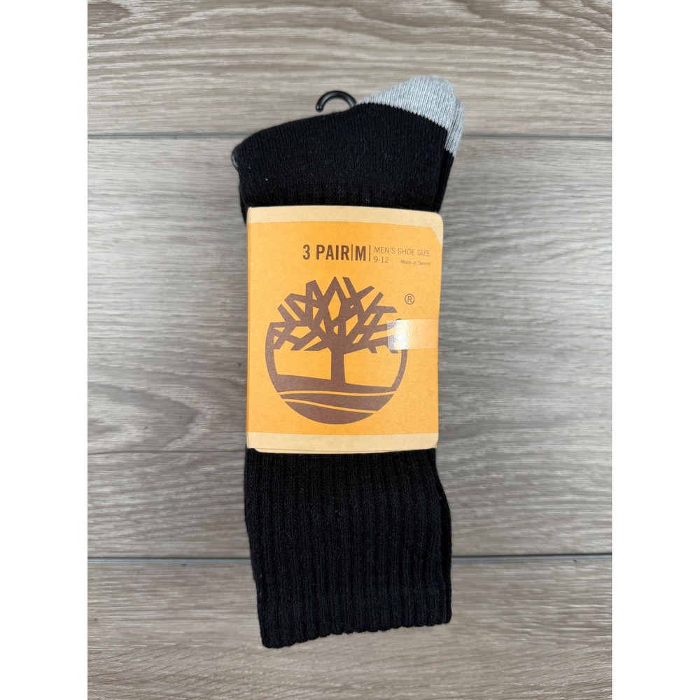 Timberland Mens 3 Pair Multi-Purpose Sport Crew Socks Black Grey 9-12